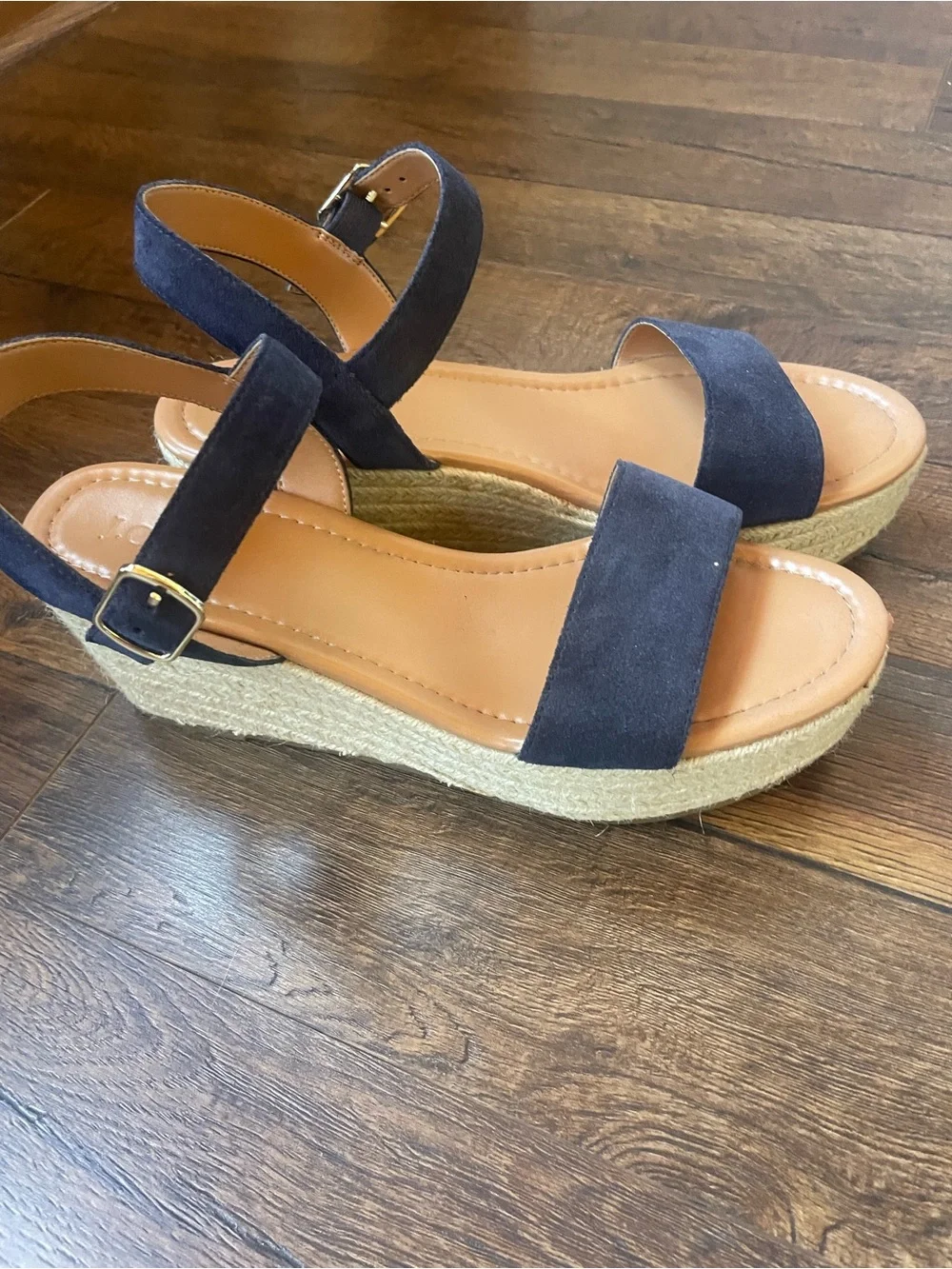 J. Crew Navy Suede Espadrille Wedge Sandals